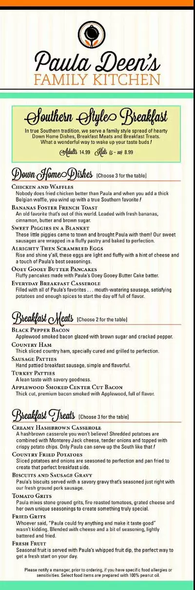 paula deen pigeon forge breakfast menu